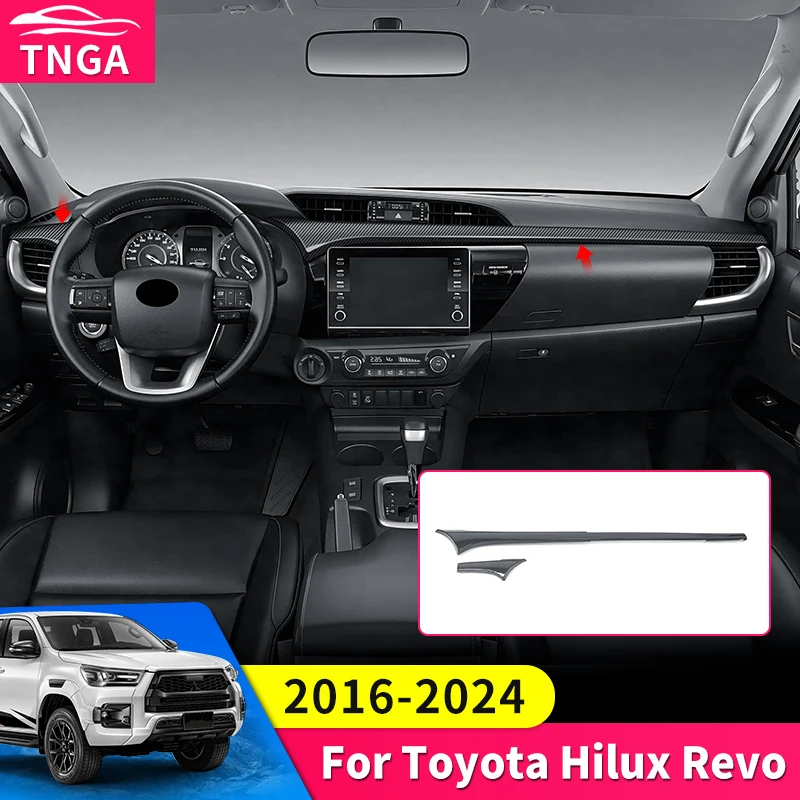 

For Toyota Hilux Revo SR5 Pickup Truck 2016-2024 Dashboard Trim Strip Fiber Texture ABS Interior Upgrade Protection Accessories