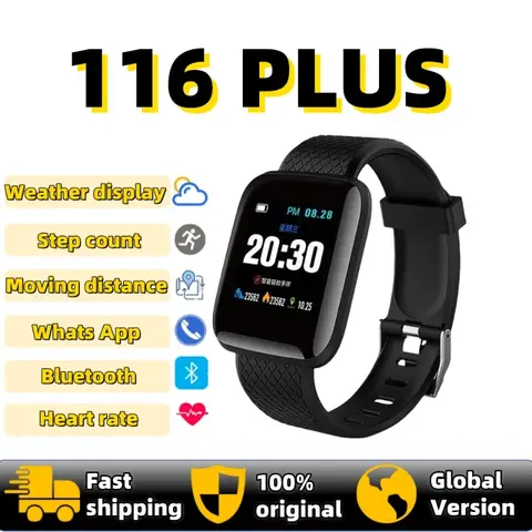 116 플러스 블루투스 스마트 워치 남성 여성 혈압 심장 박동 모니터 스포츠 Smartwatch 트래커 알림 수면 모니터링