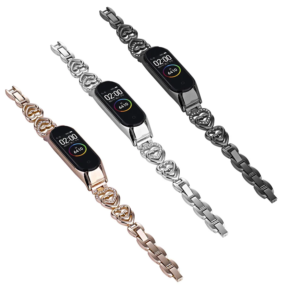 Thin Metal Strap for Xiaomi Mi Band 5/7/6 Wristband Women Bling Bracelet Slim Watchband for Mi Band 10/9/8 Smartwatch Adjustable
