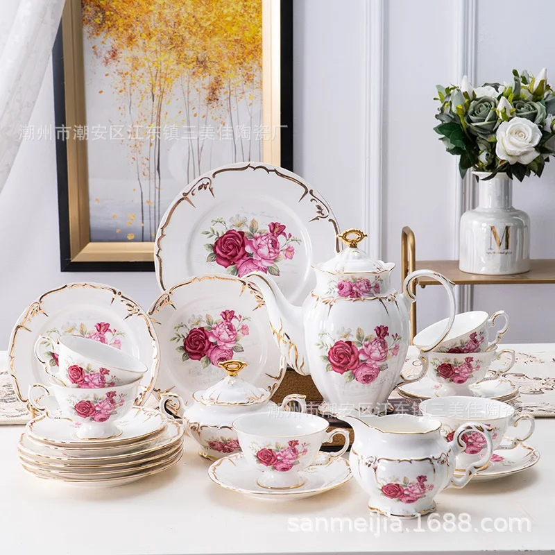 Bone china afternoon tea cup coffee cup ceramic household coffee pot dinner plate set