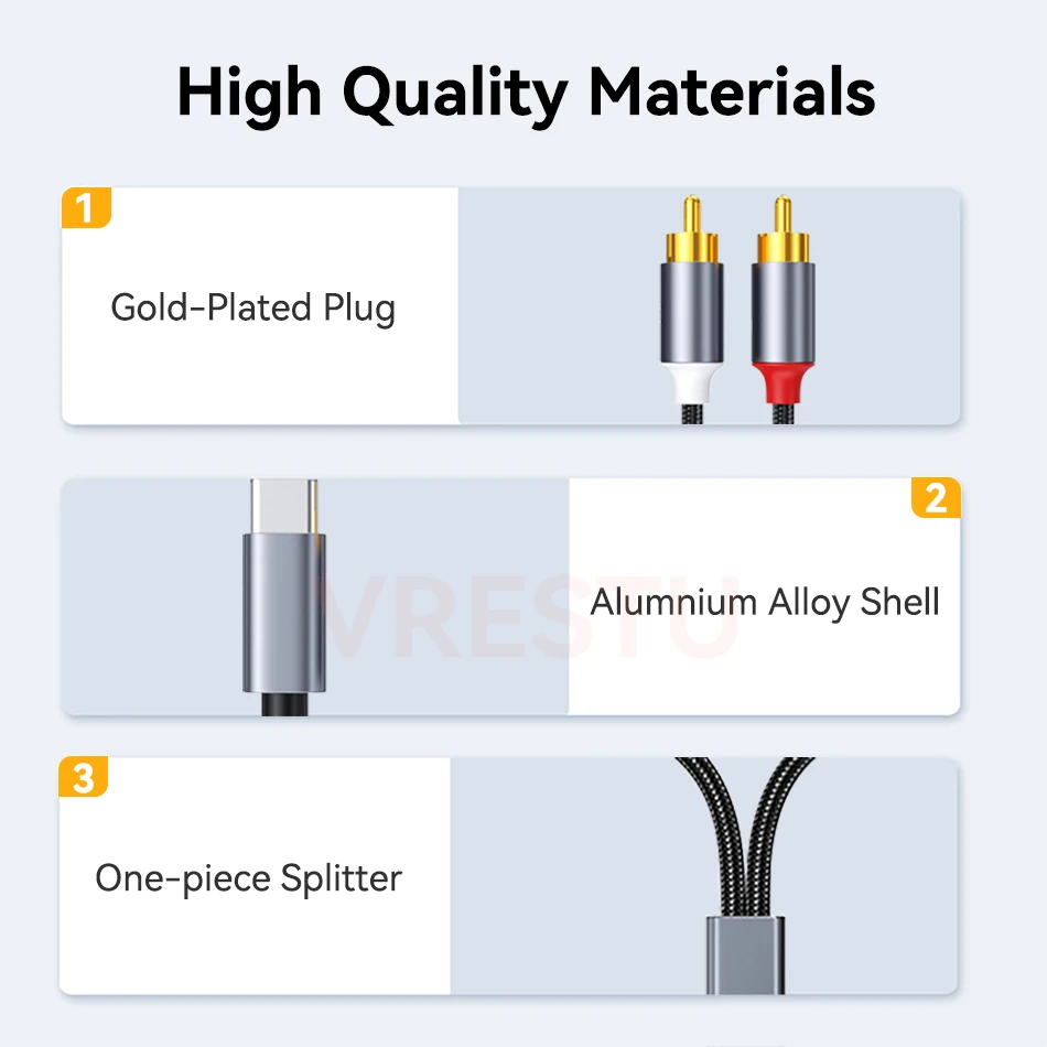 홈 시어터 앰프 DVD TV 스피커용 오디오 케이블 어댑터, USB C-2 RCA 타입-RCA 잭, 3.5mm-RCA Y 스플리터 AUX 코드