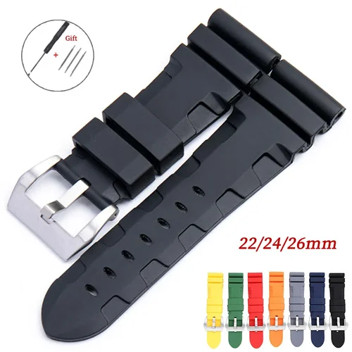 Imagen 1 del producto Correa de reloj de silicona de 22mm, 24mm y 26mm para Penahai, correa de goma resistente al agua, pulsera deportiva suave, accesorios de pulsera para hombres y mujeres