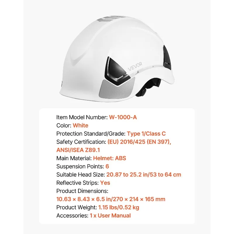 Capacete de segurança de construção ventilado classe C capacete de segurança branco para homens e mulheres