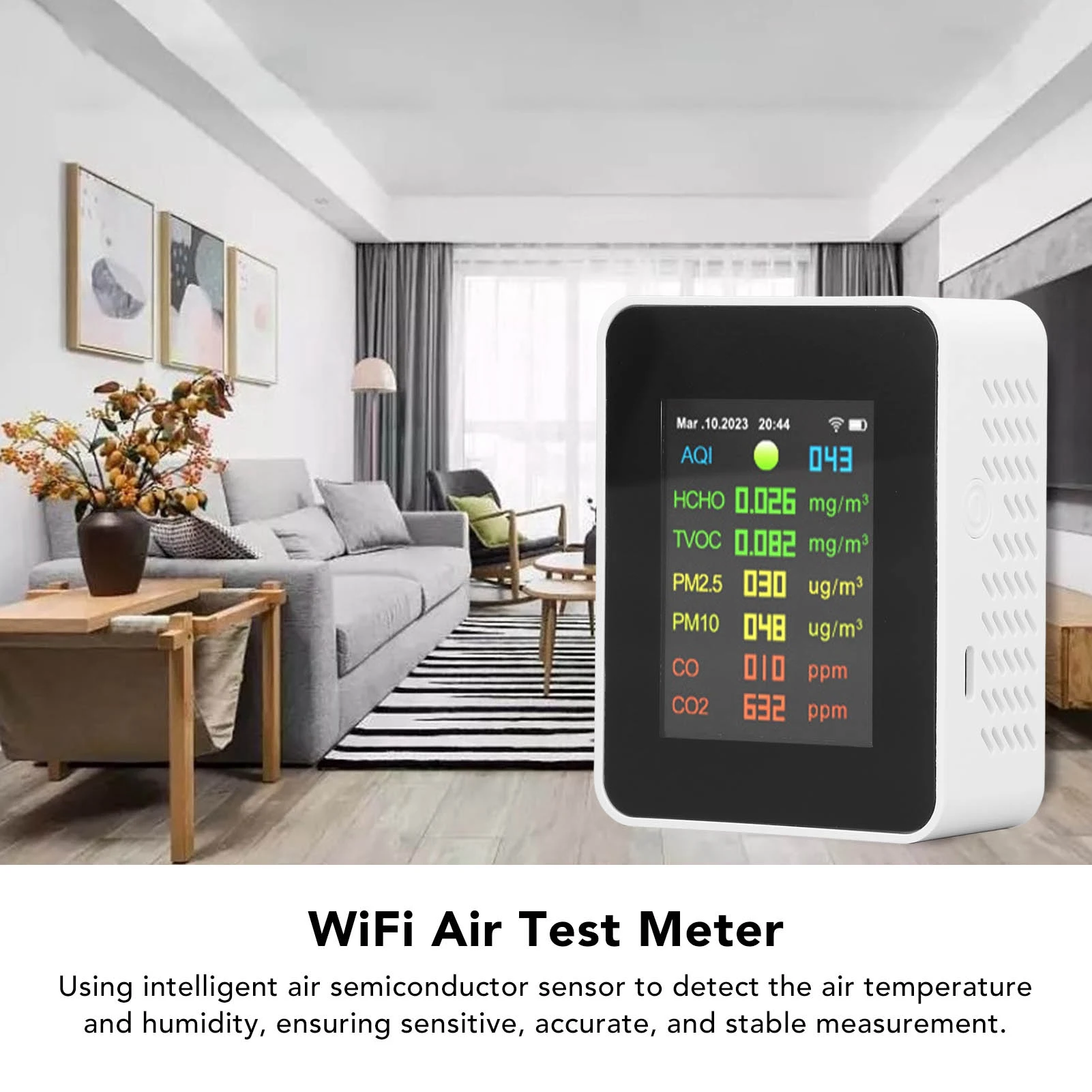 

Air Quality Monitor WiFi Air Detector Color LCD Digital Display Multifunctional Indoor Test Meter Indoor Air Detector