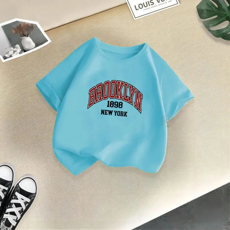 Brooklyn 1898 New York Boy Girl T-shirts Kid Children Letter Clothes Baby Black Harajuku Kawaii Tops Gift Present ,Drop Ship