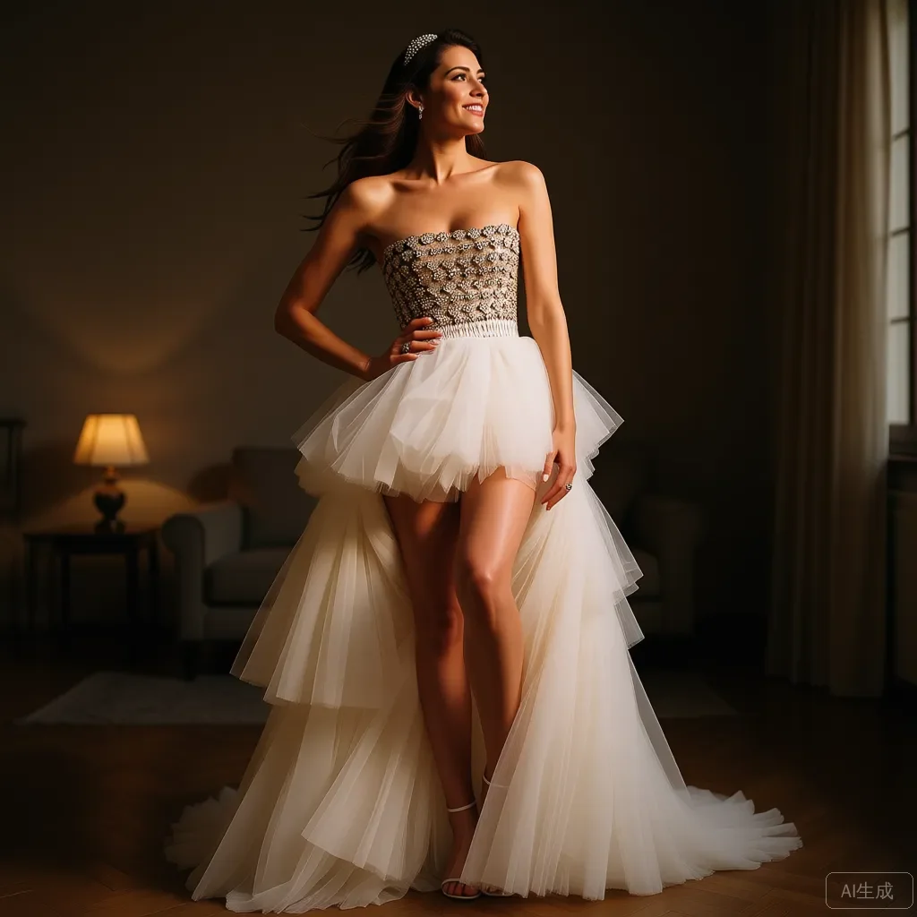 

2025 New Arrival Women’s High‑Waist Tulle Asymmetrical A‑Line Skirt – White Short Front Long Back Lightweight Summer Gown
