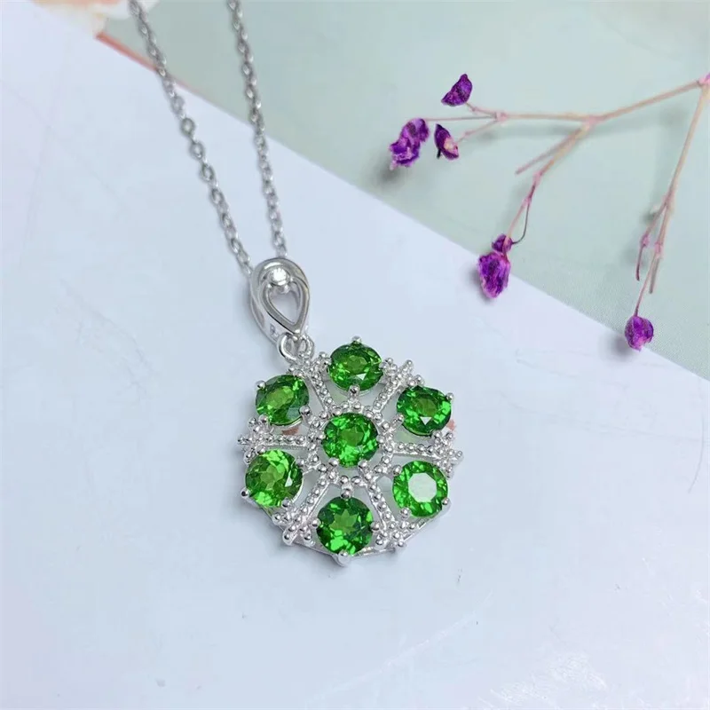 

Necklace Pendant for Women Lady S925 Sterling Silver Natural Chrome Diopside with Certificate Birthday Anniversary Gift