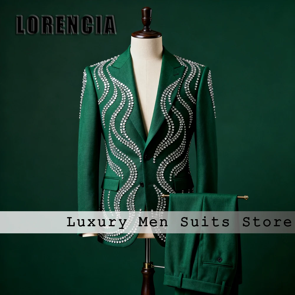 

Мужские костюмы со сверкающими стразами, комплект смокингов с плоским воротником, комплект одежды для свадебной вечеринки, пиджак по индивидуальному заказу, брюки lag 1)