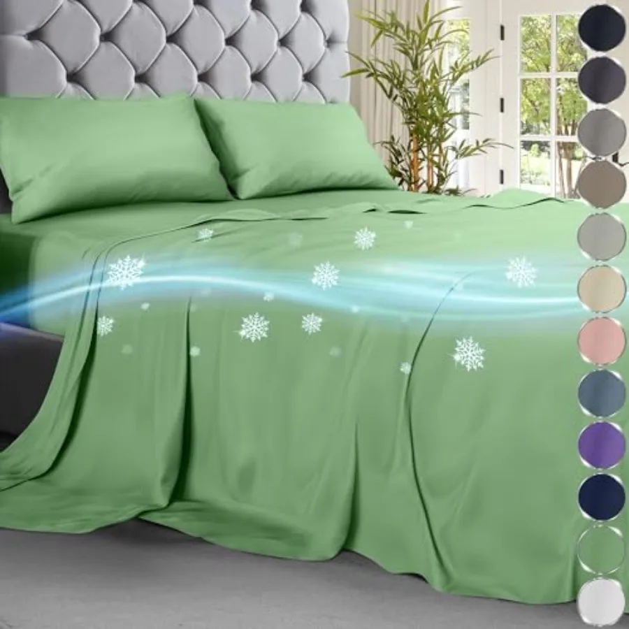 

Cooling Bed Sheets Cal- Set 4pcs - Luxurious and Soft Size Cooling Sheets for Hot Sleepers - Comfy and Cool Bamboo Viscose Micr