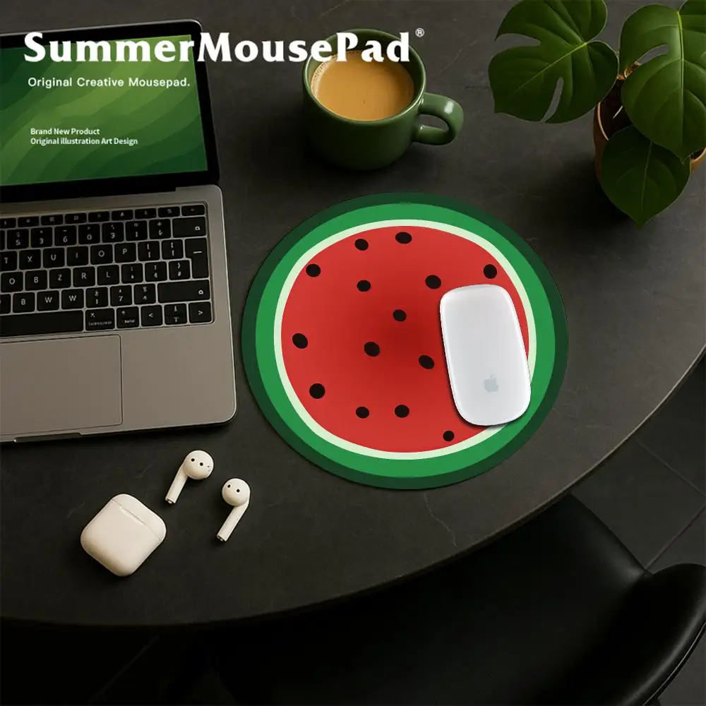 Watermelon Fruit Apple Mouse Pads Tomato Slice Round Mouse Pad Desktop Computer Keyboard Wireless Mouse Gift for Play Games