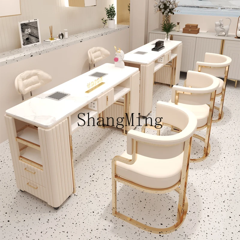 

LXY Modern Simple Marble Nail Art Table and Chair Set Double Nail Art Workbench