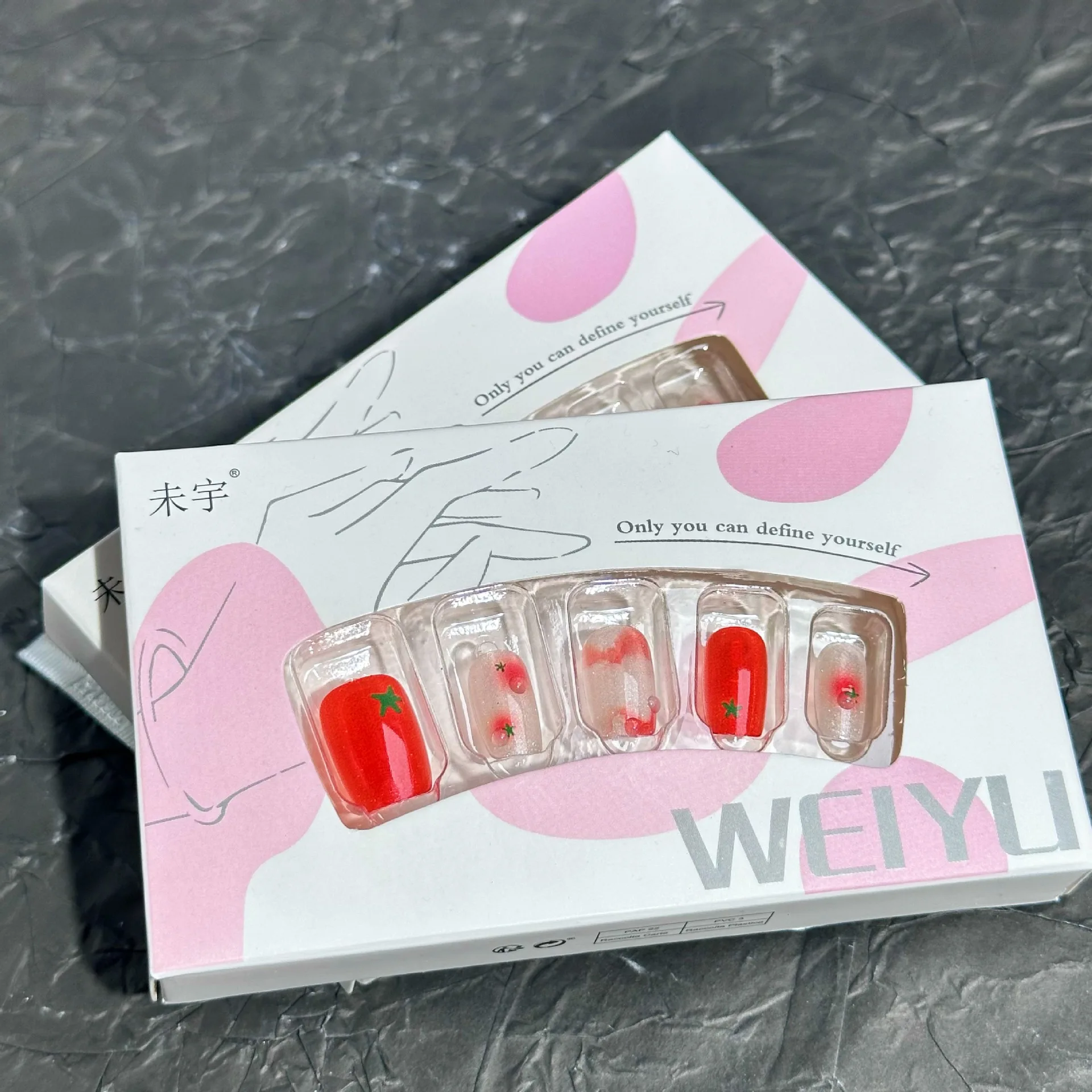 

30pcs Press on Nail Shishi Ruyi Small Tomato Cute Cat-Eye Fake Nails for Women&Girl Removable Wearable Art Daily Wear