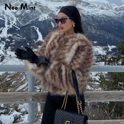 Neo Mint Luxury Brand Furry Cropped Faux Fur Coat Women Winter 2024 Iconic Street Fashion Week Girls Fluffy Short Fur Jacket