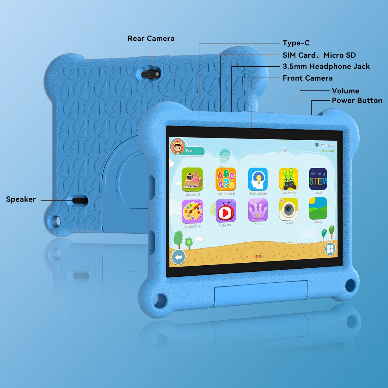 Adreamer Kids Tablet 10.1 Inch IPS Android 14 4GB RAM 64GB ROM WIFI Google Play For Children Kids Study Gaming Age 3-14