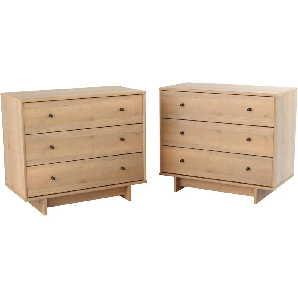 

3-Drawer Nightstand in Natural Oak, Extra-Wide Bedside Tables with Storage, Set of 2,Modern End Tables for Home, Bedroom