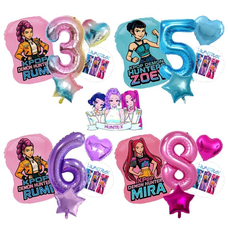 Kpop démons chasseur ballons d'anniversaire enfants Kawaii Rumi Mira Zoey Ballons sexe révéler bébé douche fête décoration enfants cadeau