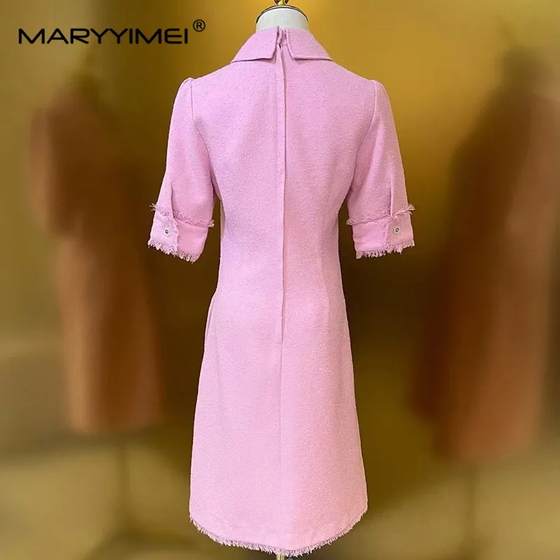 MARYYIMEI Autumn Pink/Sky blue/White Women's Dress Turn-Down Collar Long-Sleeved Single-Breasted Elegant Cotton Midi Dresses