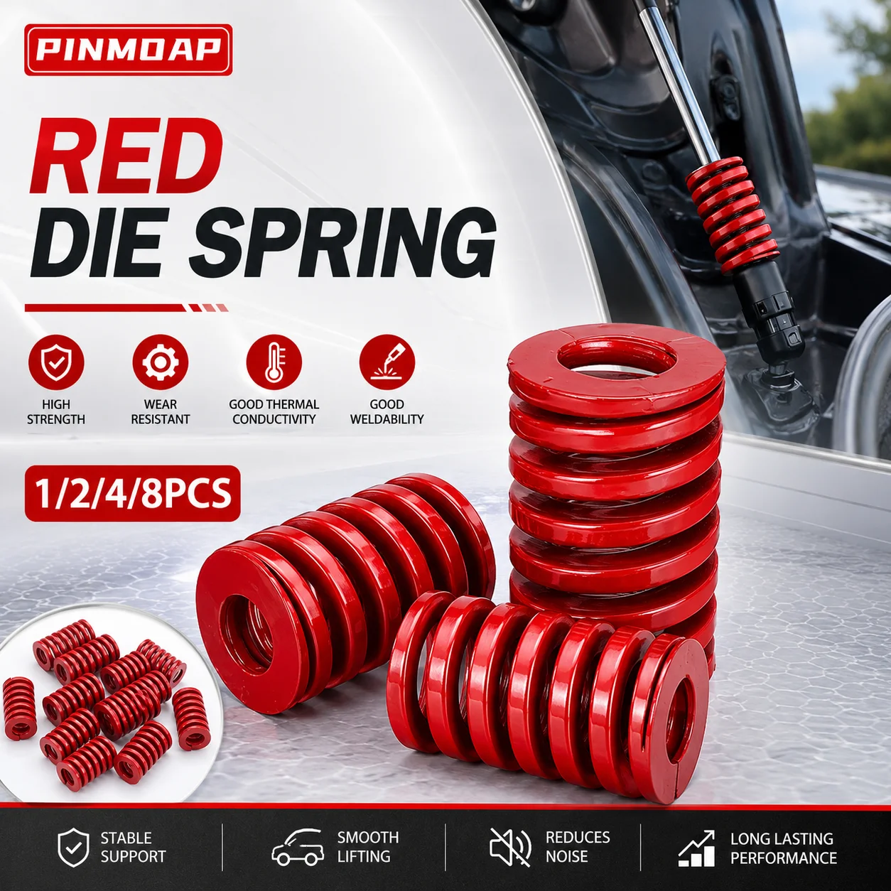 

1/2/4/8pcs Car Red Support Rod Spring Car Trunk Tailgate Spring Support Rod Tool Mold Spring Spiral Car Parts