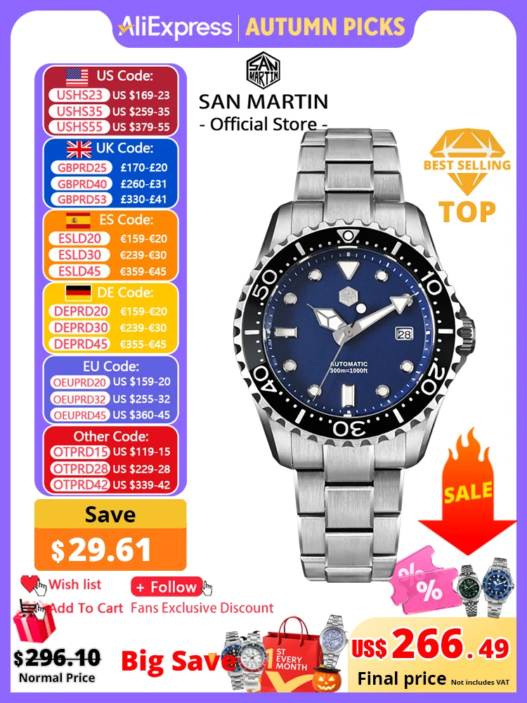 San Martin New 40mm Diver Watch YN55 Enamel Dial Classic Luxury Men Automatic Mechanical Watches Sapphire Waterproof 300m SN0009