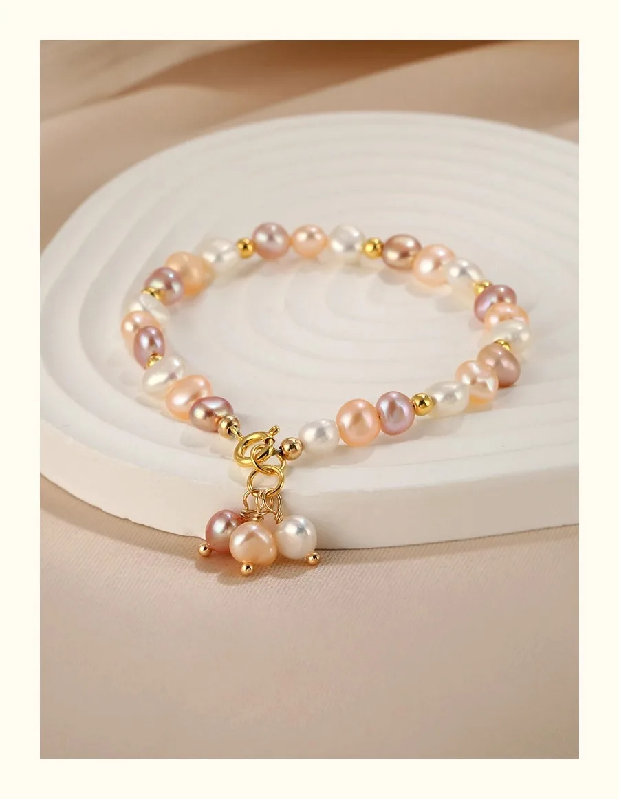 Hohe Qualität Trendy Mischfarbe Natürliche Süßwasser Perle 14K Gold Gefüllt Dame Kurze Perlen Kette Armband Schmuck Günstige Geschenke – Detail 6