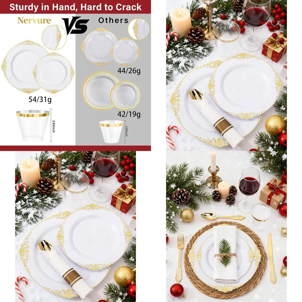 

Set of 175 Gold Plastic Party Supplies: 50 Plates, 75 Cutlery, 25 Cups, 25 Napkins for 25 Guests