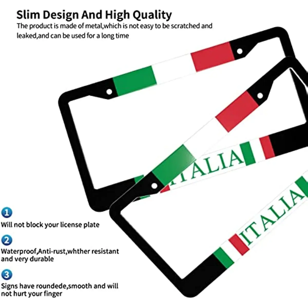 이탈리아 국기 번호판 프레임, 알루미늄 금속 번호판 홀더, 참신한 자동차 태그, 범용 미국