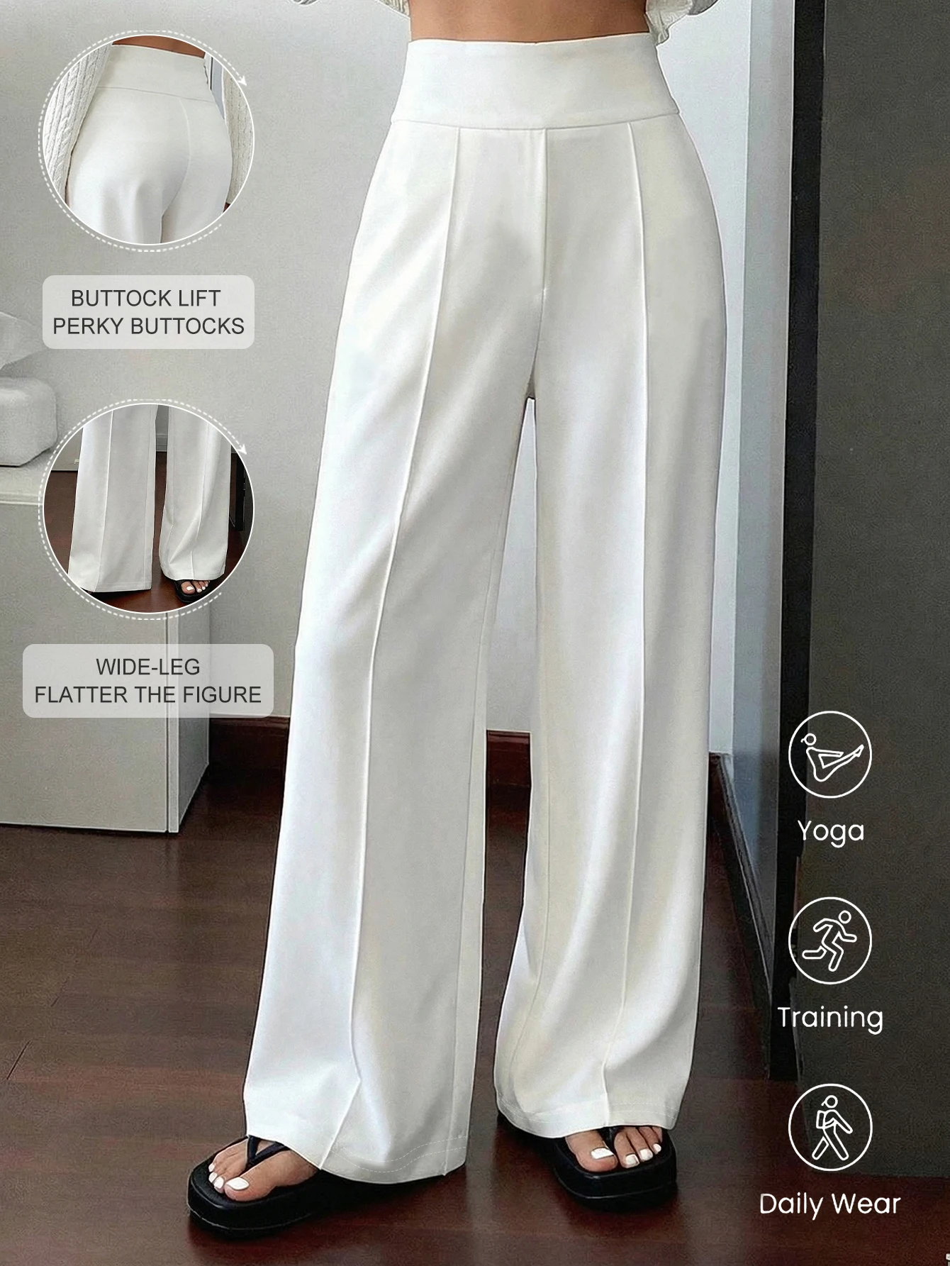 Women Loose Straight Leg Pants Minimalist White Casual Long Pants Slimming Cargo Pants With Stripe Design Standard Size Suitable