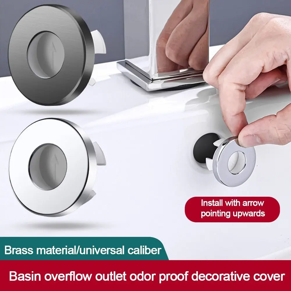 

Portable Copper Sink Overflow Covers Round Replacement Sink Hole Cover Wash Basin Overflow Ring Plug Kitchen Bathroom Supplies