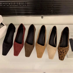 SUOJIALUN 여성용 스퀘어 로우 힐 펌프스 슈즈, 얕은 슬립온 여성용 보트 슈즈, 야외 원피스 싱글 슈즈, 용수철 새로운 브랜드 패션