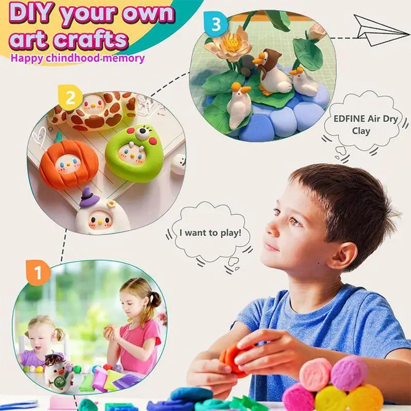 36-teiliges Magic Air Dry Clay-Set, selbsthärtendes, flexibles, leichtes, weiches Teig-Set für die Bildhauerei, sensorisches Spielen, Jungen und Mädchen, 3–12 Jahre