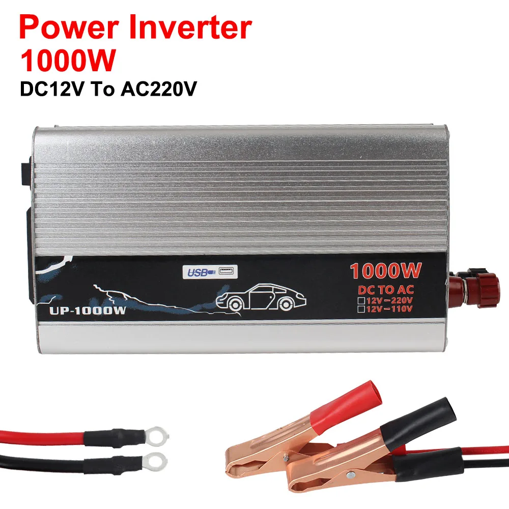 12V to 110V 220V Pure Sine Wave Power Inverter Electronic Voltage Transformer 1000W for Car Home Laptop Truck