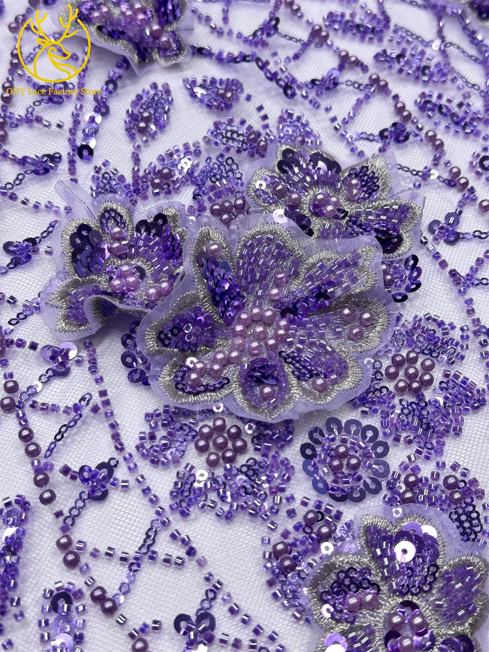 3D-Stickerei Blumen Französische Pailletten Perlenbesetzter Spitzenstoff aus Polyester 2026 Hochwertiger Afrikanischer Spitzenstoff für Hochzeitsfeiern Tüll 5 – Detail 9