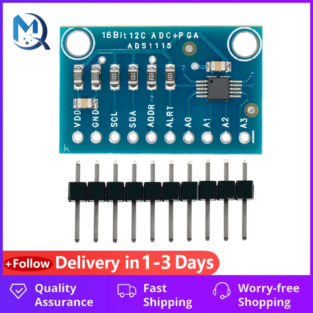 16 بت I2C ADS1115 وحدة ADC 4 قناة مع برو كسب مكبر للصوت RPi DC2-5.5V رقاقة Adx111a