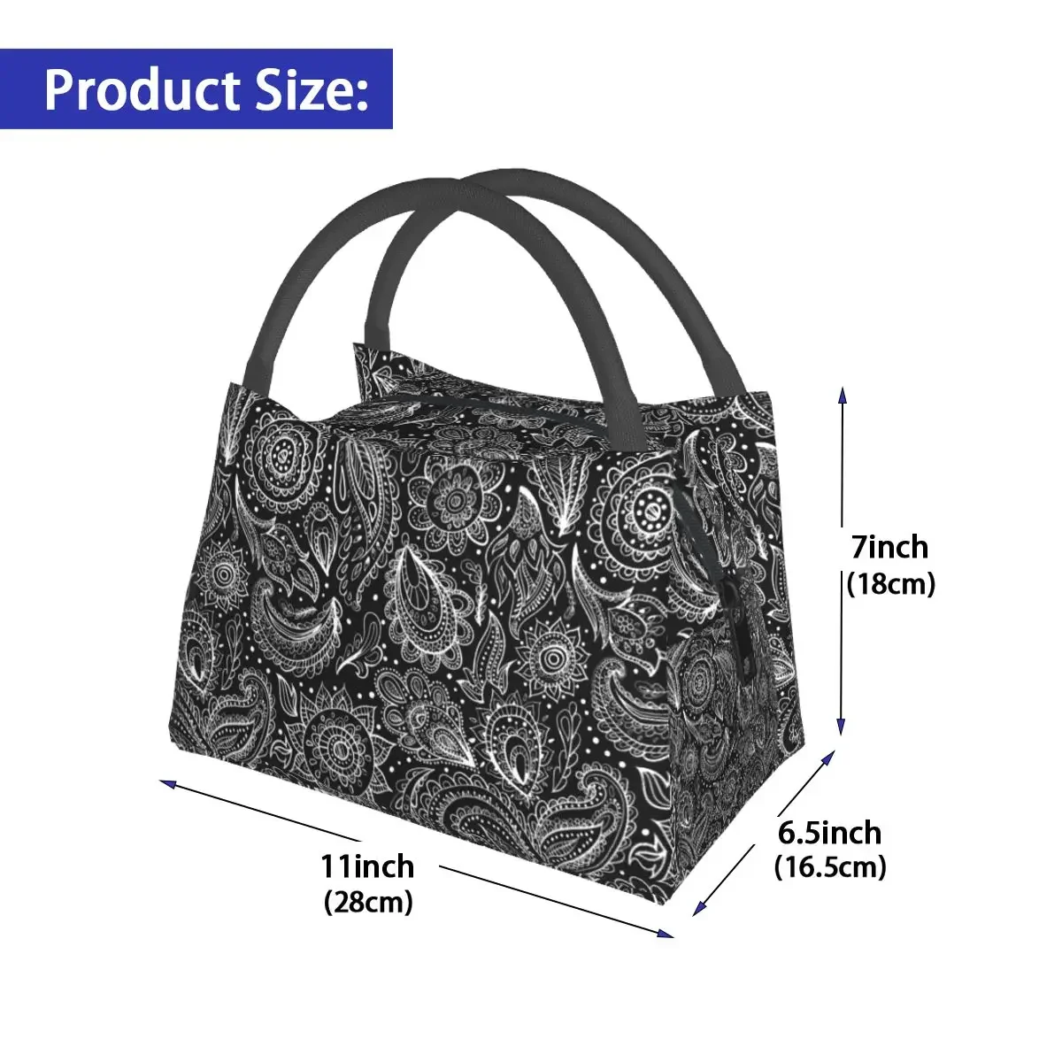 Paisley Print Lunch Bag Vintage Floral Portable Zip Lunch Box Men Office Graphic Design Cooler Bag Casual Oxford Tote Food Bags