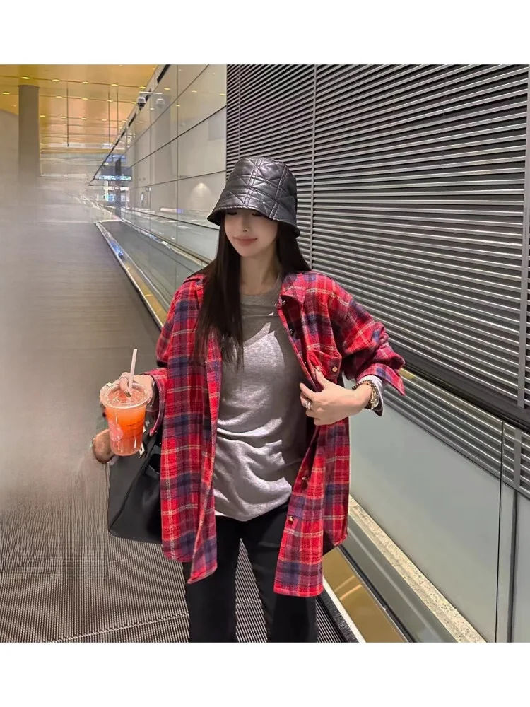 

EKOOL шерстяная смесь клетчатая женская свободная универсальная верхняя одежда для похудения, осень 2021, новинка Sle, повседневная длинная свеч на пуговицах