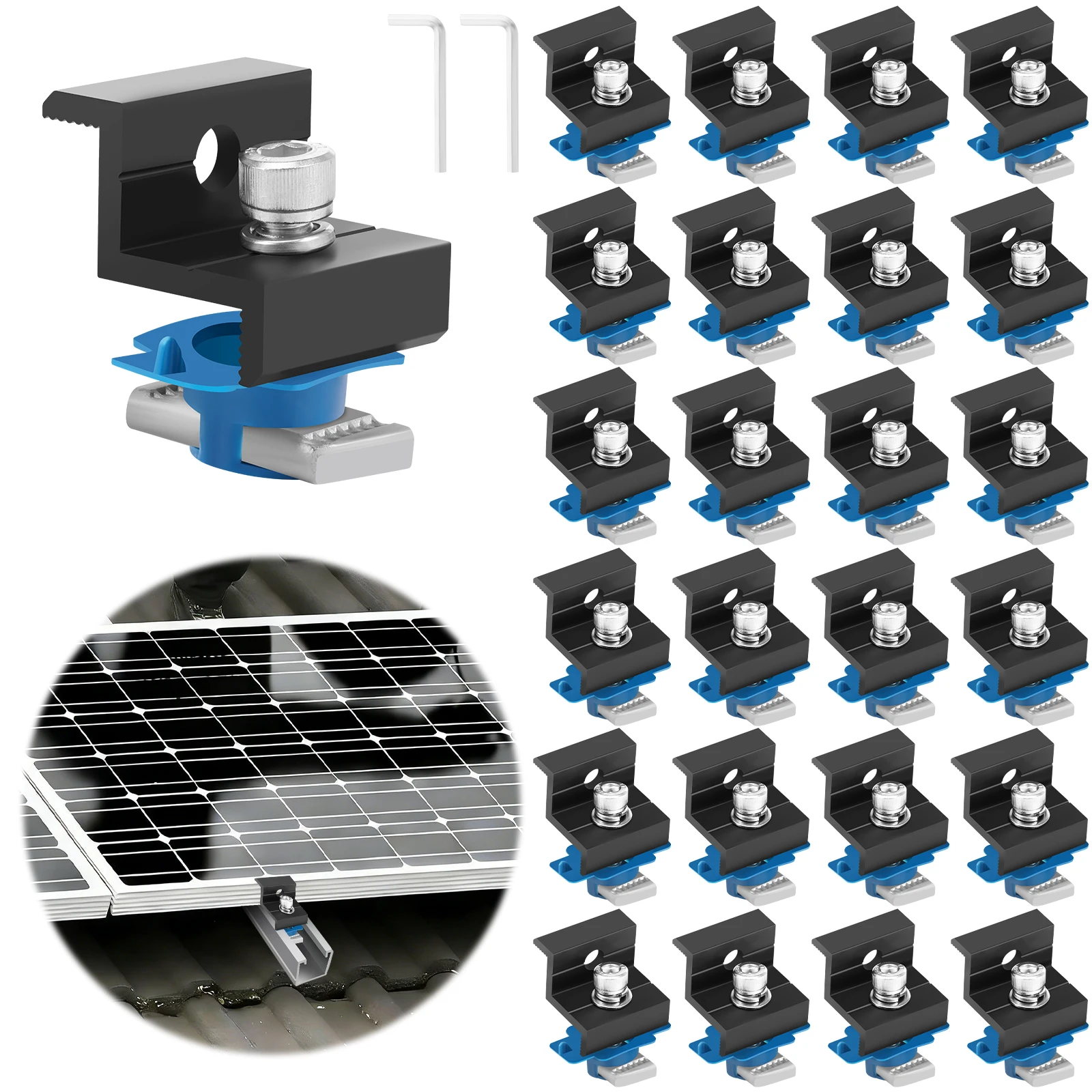 24Pcs Solar Panel Adjustable Bracket Clamps PV Bracket Mounting Clip Solar Mid And End Clamp 30mm 35mm For Fixing Solar Panel
