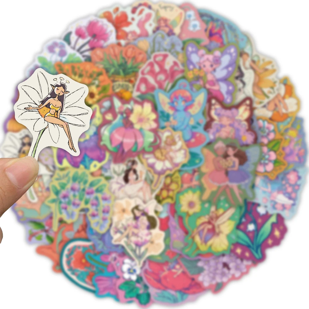 50 STKS Bloem Fee Ster Film Stickers DIY Telefoon Case Laptop Bagage Tablet Geïsoleerde Cup Speelgoed Desktop Waterdichte Stickers