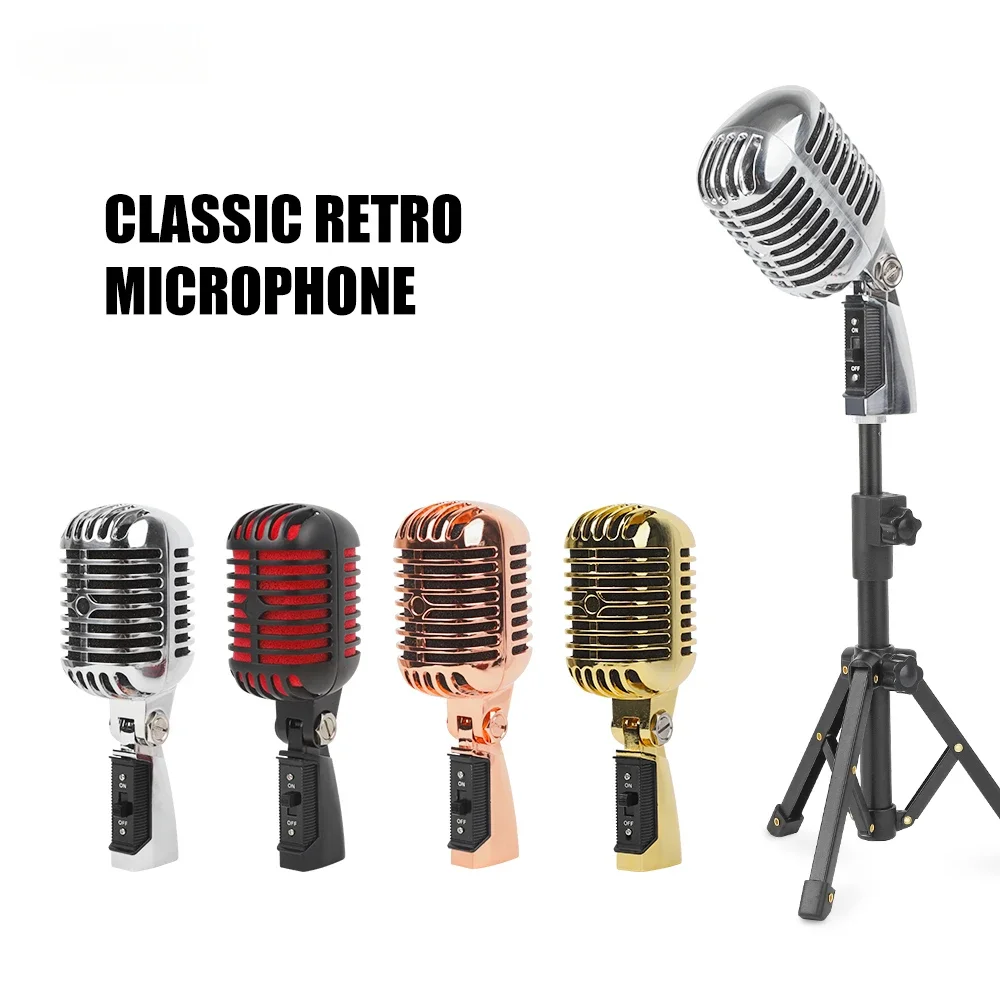 Professional Wired Vintage Classic Microphone Good Quality Dynamic Moving Coil Mike Deluxe Metal Vocal Old Style Ktv Mic Mike