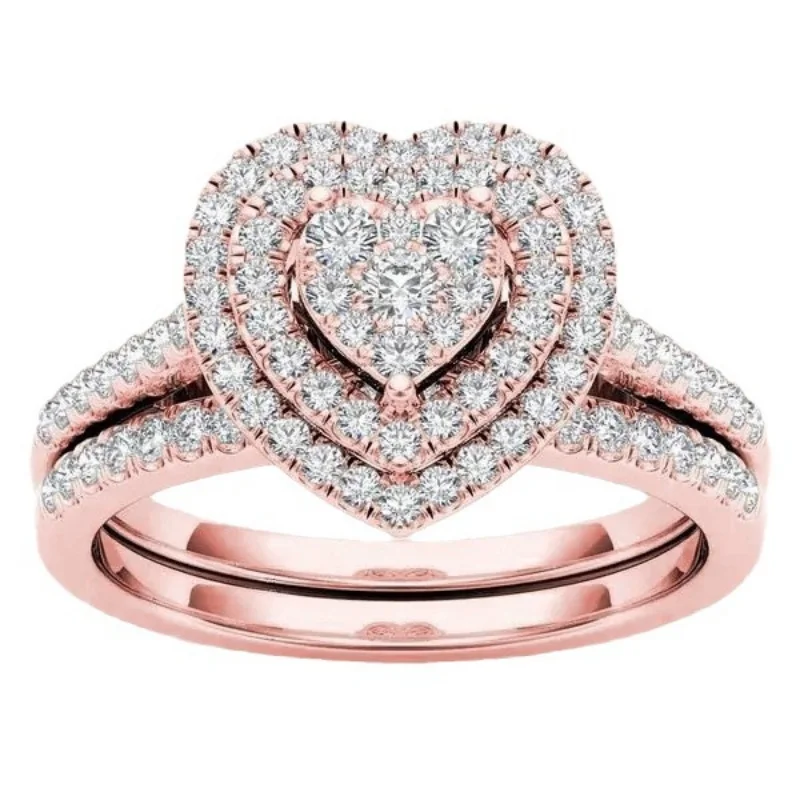 الخريف والشتاء نمط جديد كلاسيكي المرأة خاتم الزواج كامل الزركون متعدد الطبقات الدائري مع الحب مجموعة حلقة لمجوهرات الزفاف الطرف #6