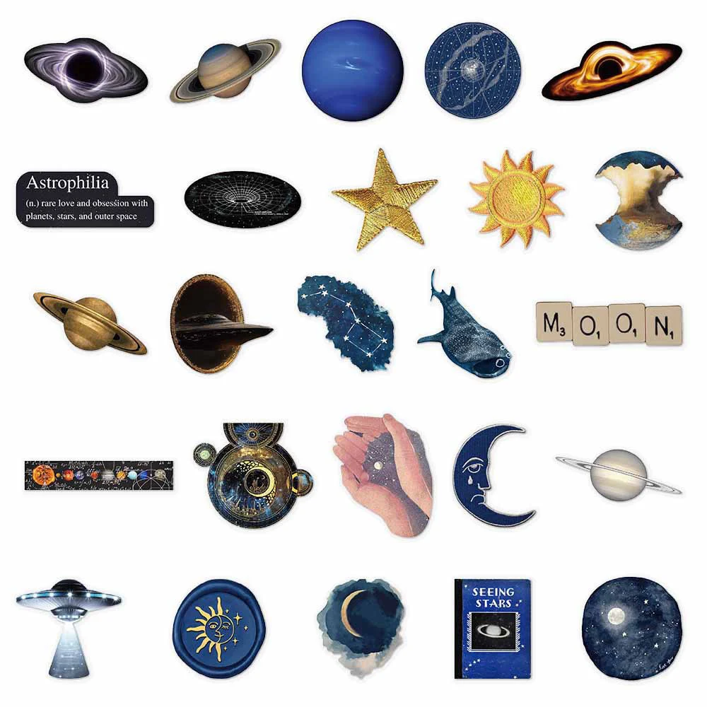 10/30/50 шт., прозрачные наклейки с космической астрономией, ретро, Вселенная, планета, мультяшная наклейка, скрапбук, чемодан, телефон, наклейки, украшение