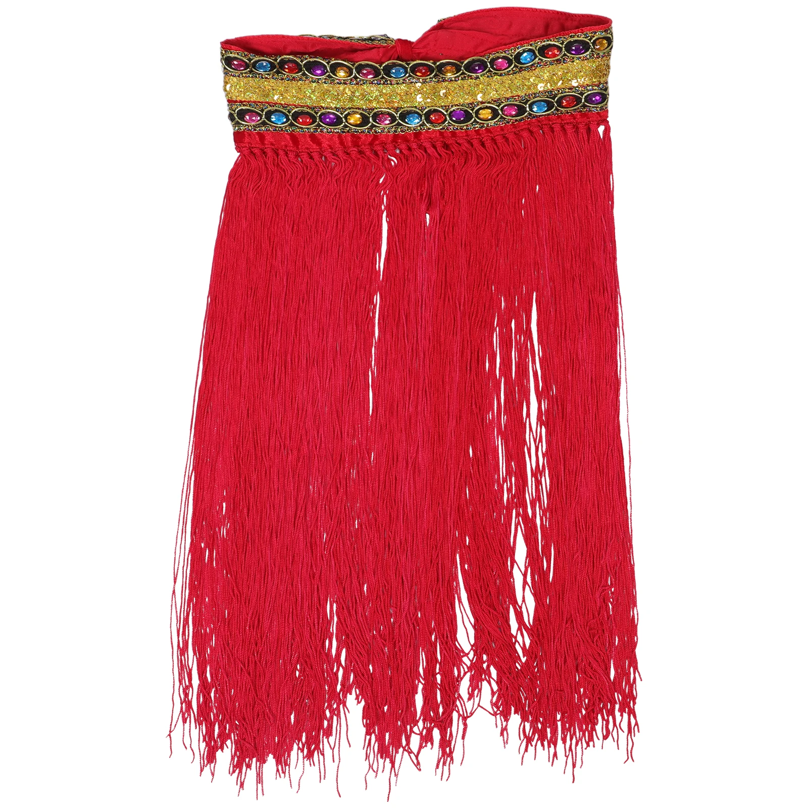 

Sequin Tassel Hip Scarf Red Dance Belly Dancer Costumes Women Plastic Cotton Shiny Sequins Stage Performance Holiday Skirt
