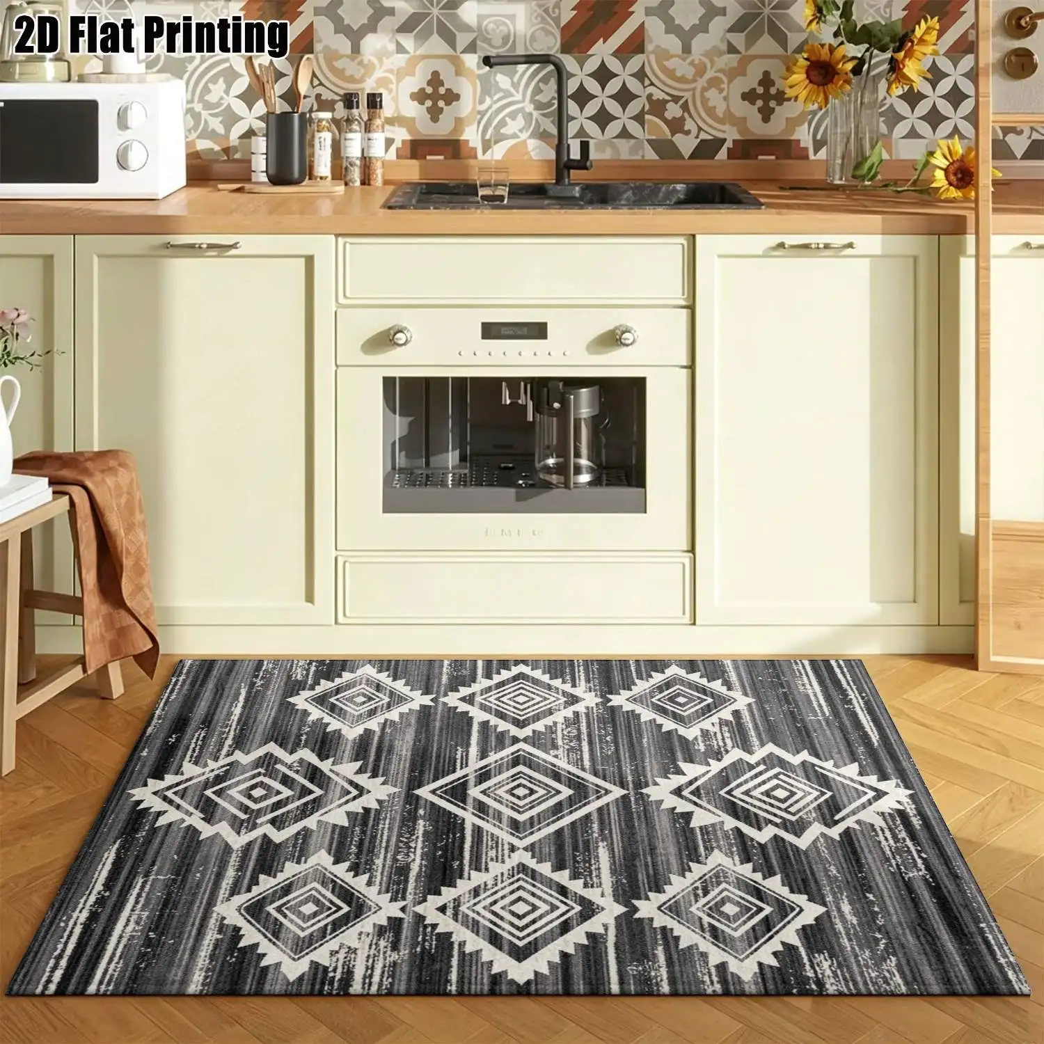 1Pc 2D Printed Gray-Brown Retro Floral Pattern Carpet: European Style Home Decor Rug, Multi-Size, Machine Washable, for Entrance, Dining, Foyer, Study, Living, Bedroom