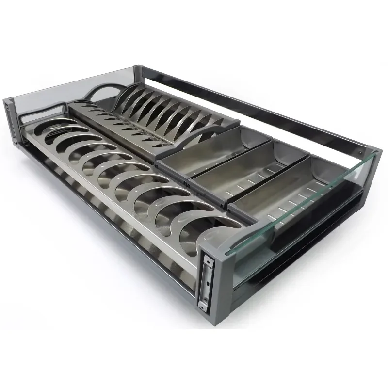 Tempered glass stove basket, dish basket, pot basket floor cabinet basket damping guide rail complete set