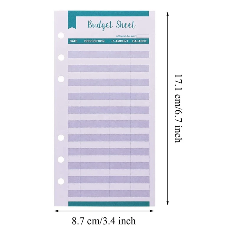 Loose Leaf Cash Money Envelop, Bolsos Carteira, Expense Tracker Orçamento Folhas com Buraco, A6 Binder, 48Pcs