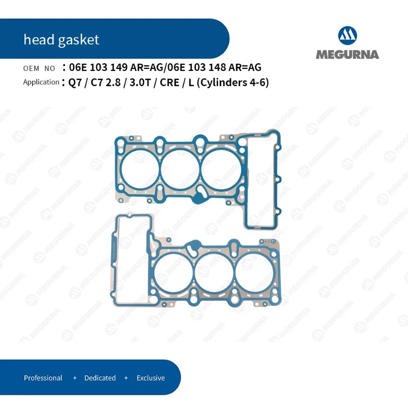 MEGURNA Cylinder Head Gasket Set for VW PHIDEON Audi A6 C7 A7 A8 Q7 2.8/3.0T CRE Engine Car Accessories 06E103149AR 06E103148AR