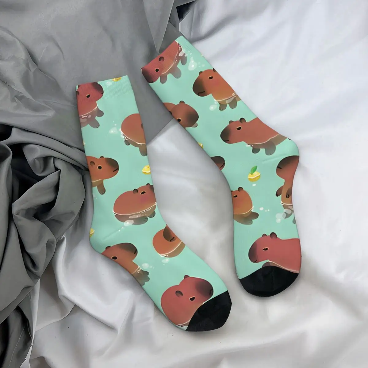 Calzini a compressione da uomo retrò Capybath Time Unisex Harajuku senza cuciture stampato novità Crew Sock