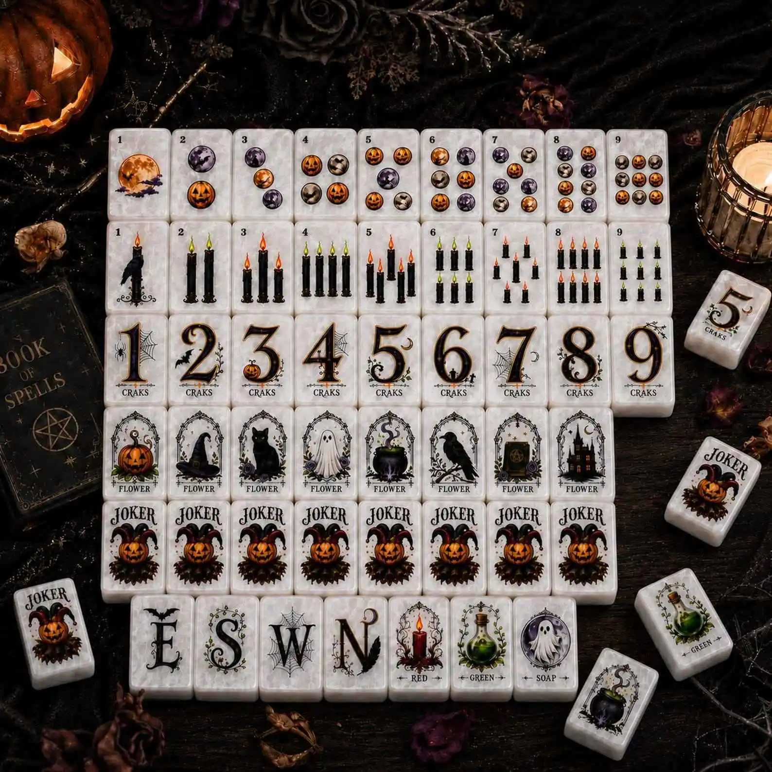 Halloween mahjong set Ghost pumpkin Mahjong witch themed table game American Mahjong Tiles For holiday party gifts