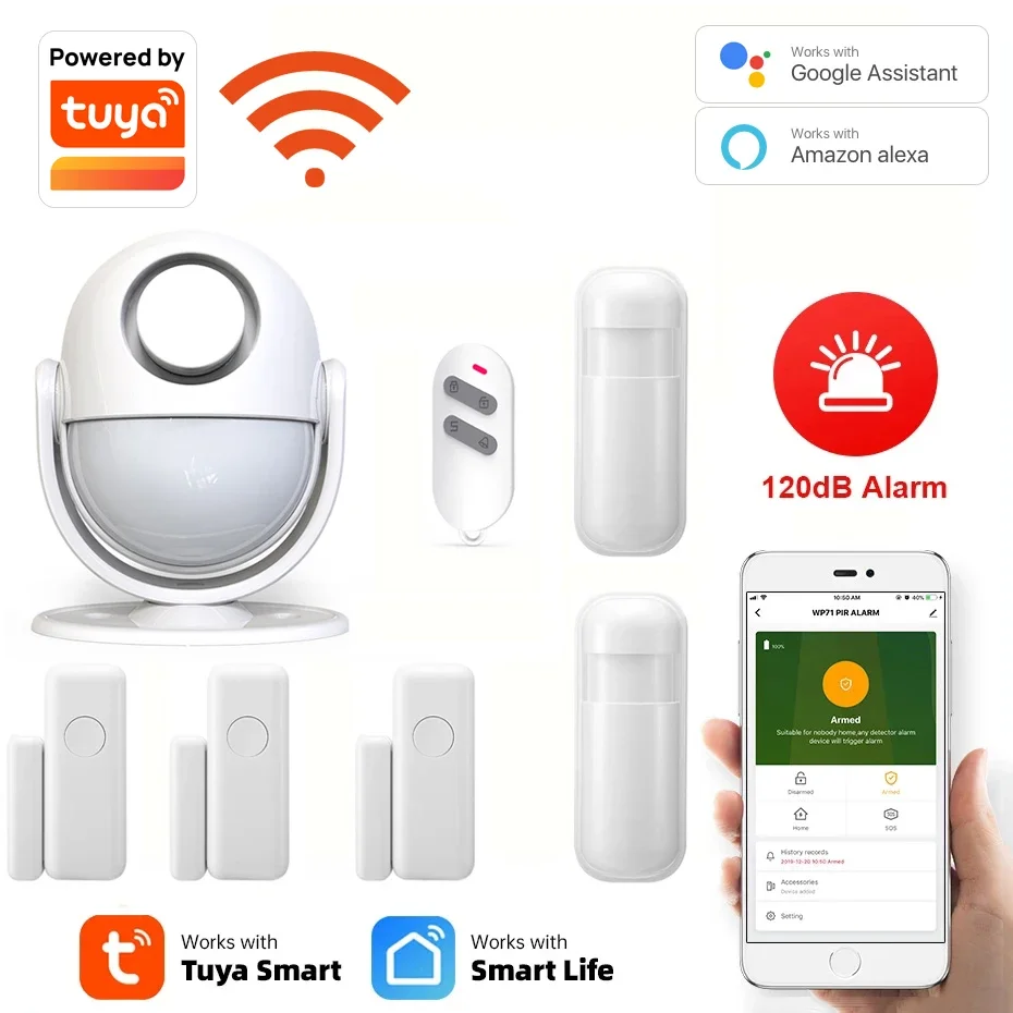 Tuya Wifi Smart Home Security Alarm System 120dB Works With Google Alexa RF433 PIR Detector Door Sensor Smart Life App Burglar