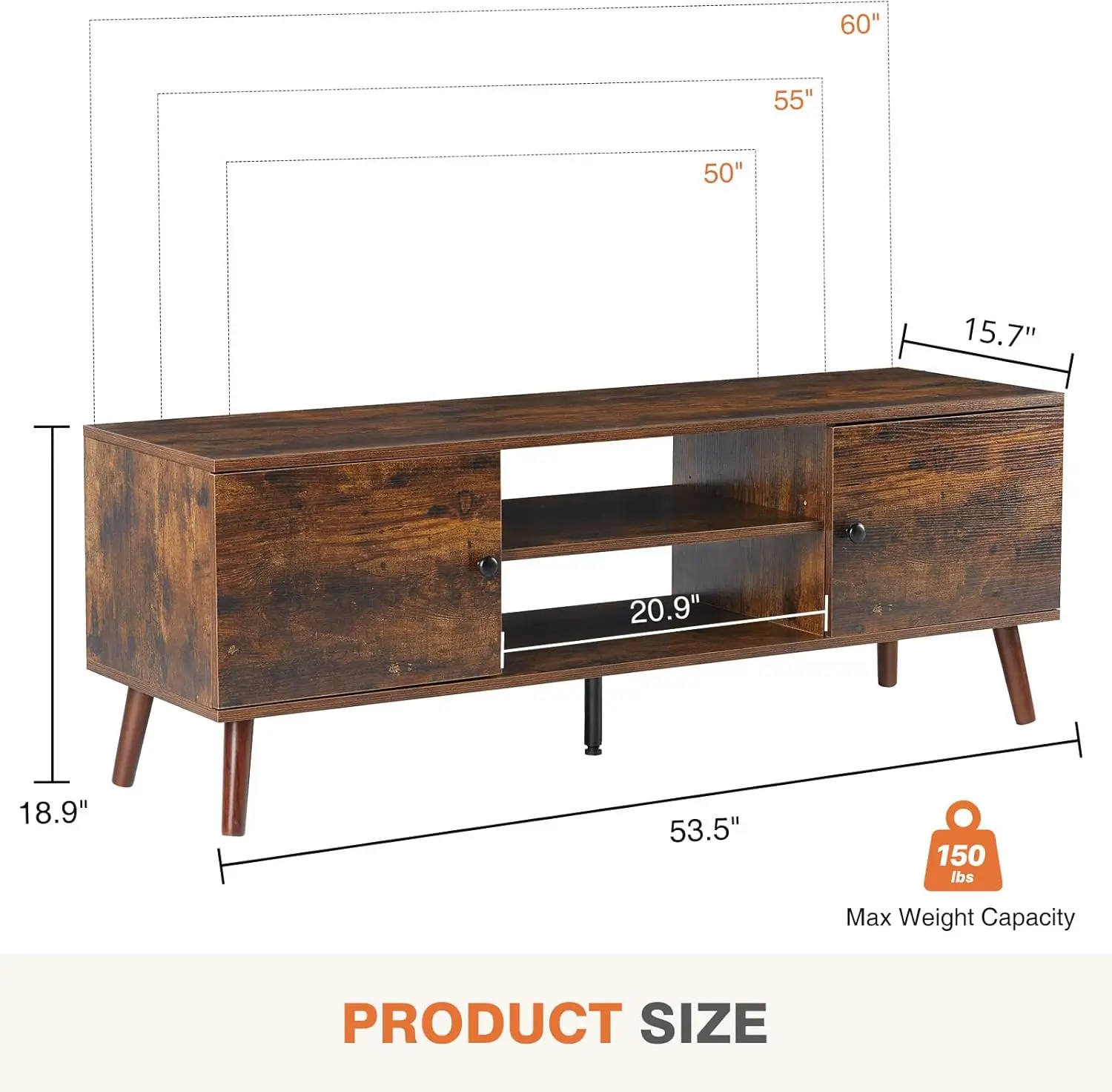 TV Stand for 55 60 inch Television, Entertainment Center with Storage, 2 Cabinet Media Console Table, Soft Hinge Door