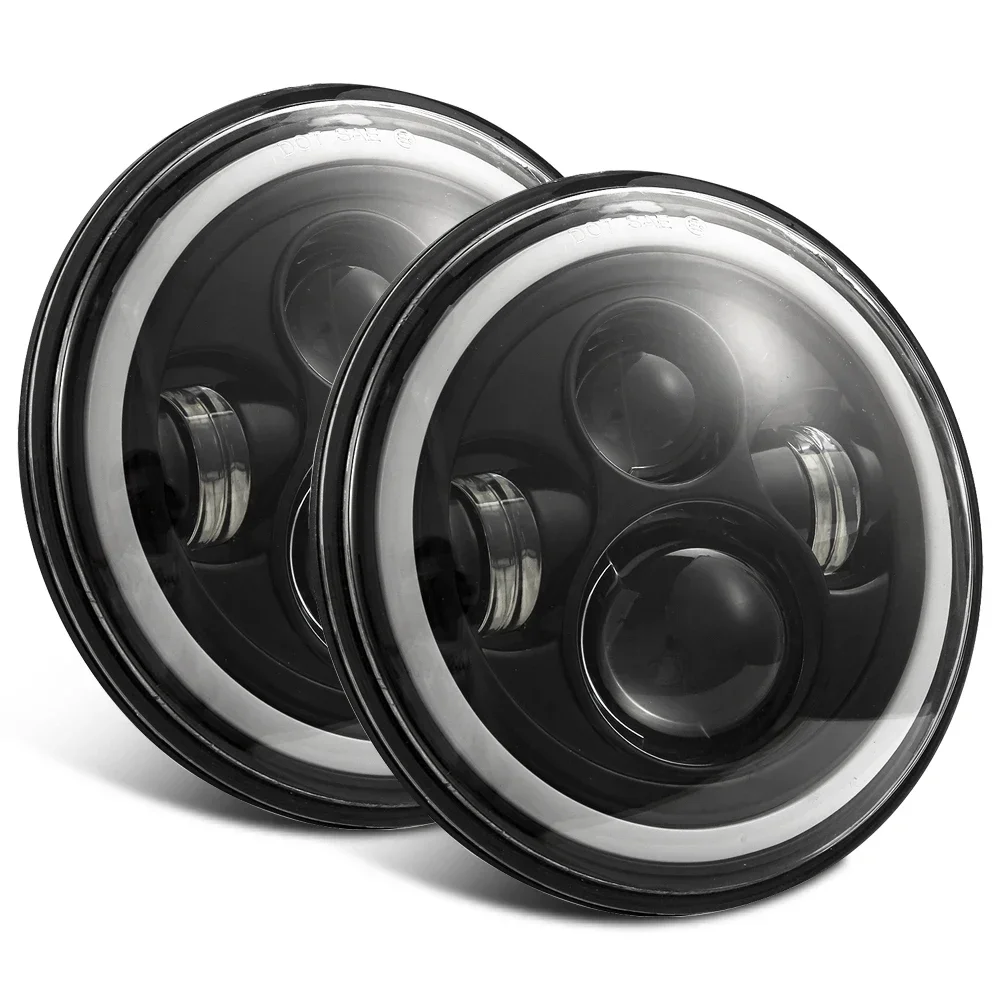 1Pcs 7 Inch Moto Car Led Headlight H4 Round Headlight with Amber Turn Signal For Jeep Wrangler JK TJ Headlamps image 6